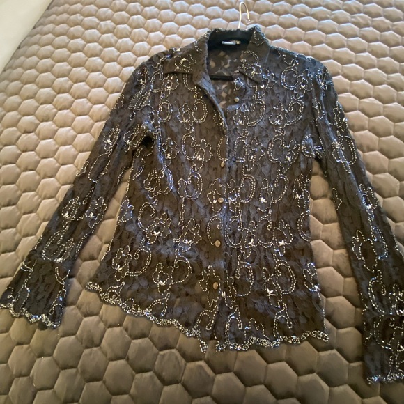 Black Sequined Blouse - Medium - Picture 4 of 7